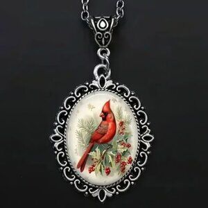 Silver Vintage Style CARDINAL Pendant Necklace